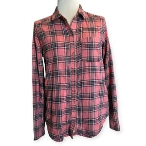 Hollister Women's Boyfriend Flannel Shirt, Pink/Black/Gray, Size Small